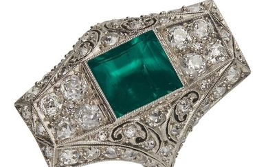 PLATINUM, EMERALD AND DIAMOND RING, CIRCA 1920 Accompanied by a GIA report numbered 2244350819, dated 8 December 2016, stating that...