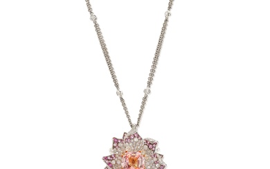Padparadscha Sapphire, Diamond and Pink Sapphire Pendent Necklace | 7.21克拉...