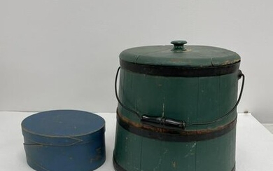 Painted Covered Firkin and Oval Box
