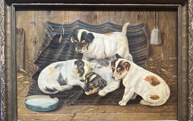 Painting of four puppies by H. Coles