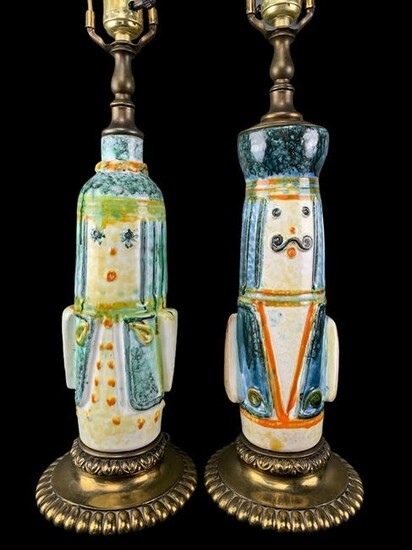 Pair Mid Century Figural Pottery Lamps