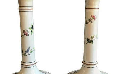 Pair Of Rouen Porcelain Candlesticks