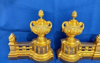 Pair of 19th century bronze andirons - Bronze (gilt) - Early 19th century