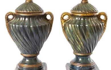 Pair of 20th Century Terracotta Lidded Urns