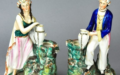 Pair of Antique 19th C Staffordshire Statues