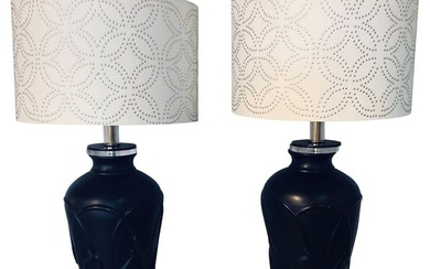 Pair of Art Deco Style Modern Black Table Lamps