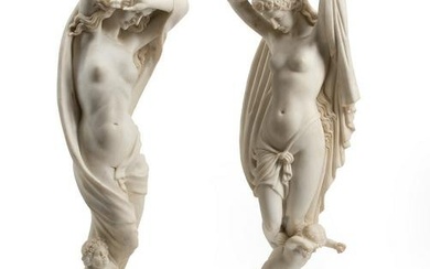 Pair of Carved Marble Figures of Maidens