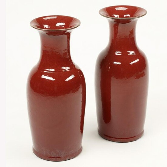 Pair of Chinese Oxblood Porcelain Baluster Vases.