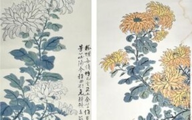 Pair of Chinese Paintings of Flowers by Gao Yehou