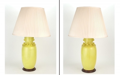 Pair of Chinese Yellow Glazed Porcelain Lamps