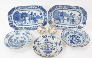 Pair of Chinese miniature vases and blue and white dishes