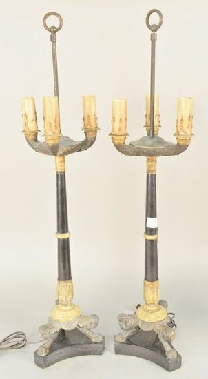 Pair of French Empire candelabras, three bronze arms on
