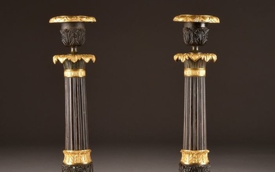 Pair of French Empire gilt and patinated bronze candlesticks, circa 1830 (2) - Empire - Bronze (gilt), Bronze (patinated) - Early 19th century