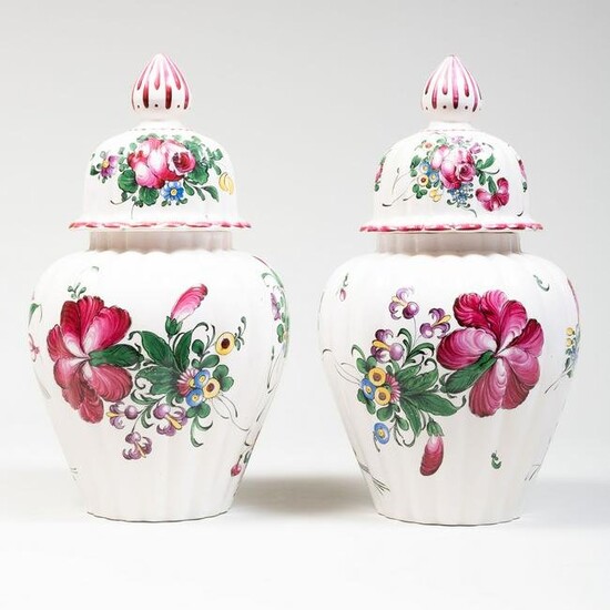 Pair of French Faience Vases and Covers