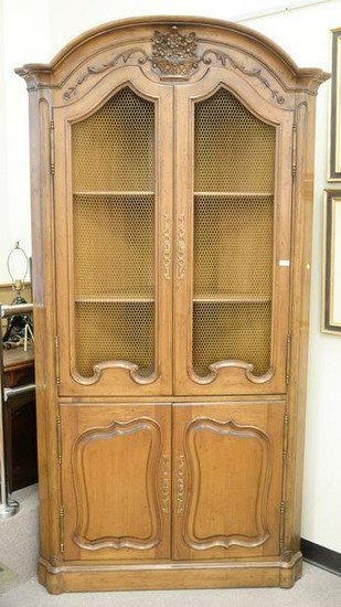 Pair of French style corner cabinets, with grill work