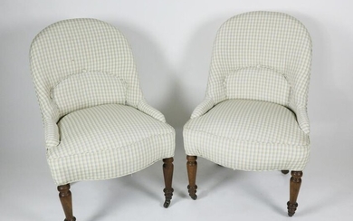Pair of Gingham Upholstered Slipper Chairs