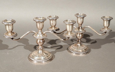 Pair of Gorham Sterling Silver Weighted Convertible Low Candelabra, H: 7 in. (17.8 cm.)