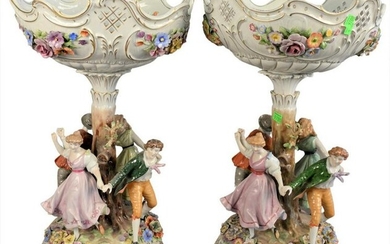 Pair of Large German Porcelain Figural Compotes, having