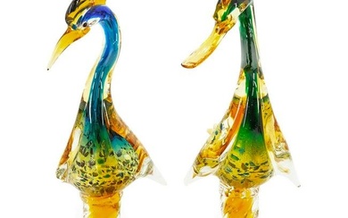 Pair of Murano Glass Heron Sculptures