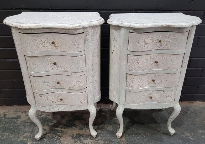 Pair of White French Style Bedside with Crackle Finish (h:80 x w:48 x d:32cm)