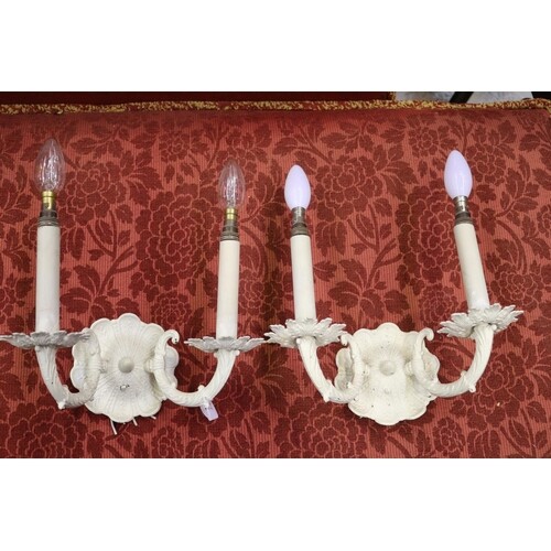 Pair of painted cast metal wall two light sconces, approx 32...