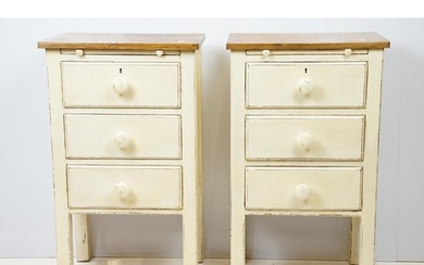 Pair of vintage painted bedside chests, each with three draw...