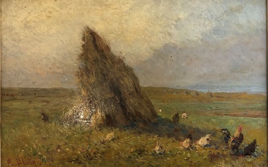 Paul Alfred COLIN (1838-1916) "Sur le plateau à Criquebeuf". Huile sur carton. Signé en bas...