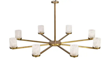 Paul Belvoir (b.1963), a bronzed metal eight light chandelier with rock crystal...