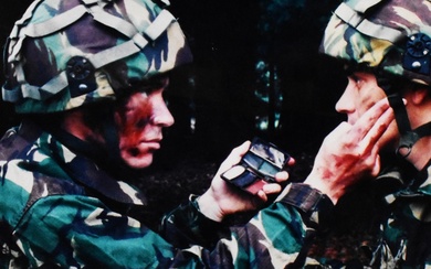 Paul Smith (b.1969, British photographer), photographic print, Soldiers applying camo make up