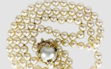 Pearl Necklace With 14K Pearl & Diamond Clasp