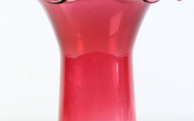 Pink art glass vase with ruffled rim (H23cm)