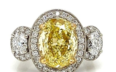 Platinum & 18K GIA Certified 3.90 Ct. Fancy Yellow Diamond Ring