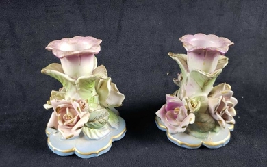 Porcelain Rose Candlestick Holders