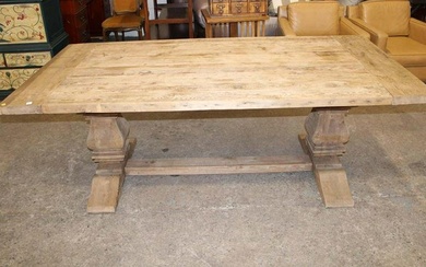 Primitive style 3 board top country farm table with 2 extensions, manner of Restoration Hardware