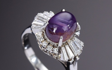 'Purple Star' sapphire and diamond ring in platinum
