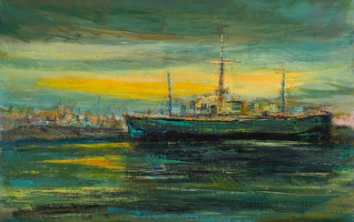Puzant TOPALIAN (1902-1970) Le Navire au coucher du soleil, 1963 Huile sur toile. Signée et...