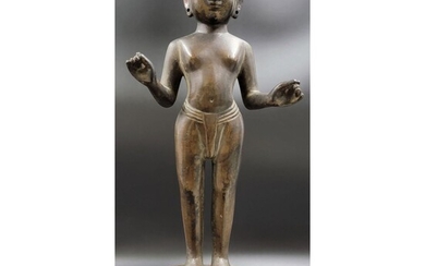 RARE Indian Bronze Deity, Inlaid Eyes & Traces Of Polyc
