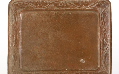 RECTANGULAR COPPER TRAY STIPPLED with FLORAL RIM