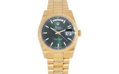 ROLEX, Oyster Perpetual, Day-Date, Chronomètre, "Factory Green Dial", Ref no. 118238, Serial no. 36MJ7820, Cal...