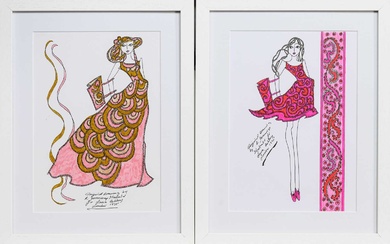 * ROZ JENNINGS TWO ORIGINAL ILLUSTRATIONS OF DESIGNS FOR LAURA ASHLEY
