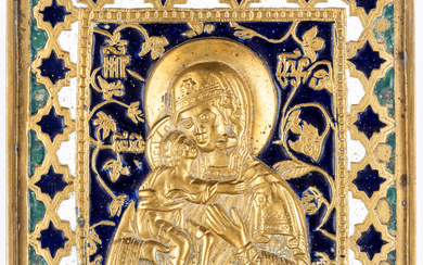 RUSSIAN METAL ICON SHOWING THE MOTHER OF GOD FEODOROVSKAYA