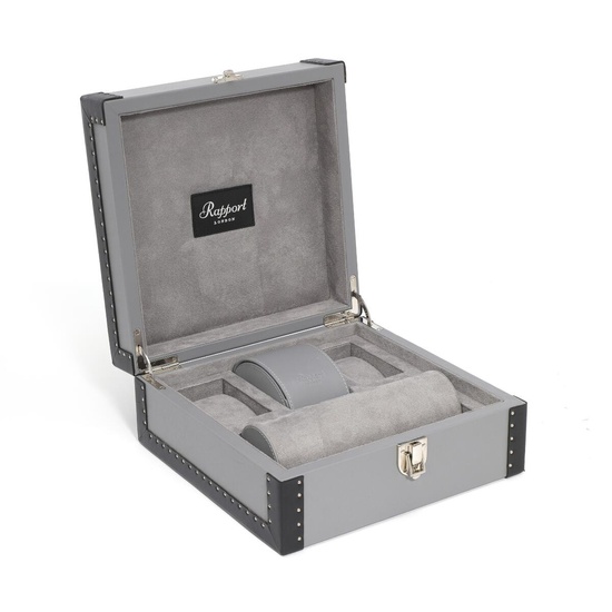 Rapport London Watch box. Fits six watches. Grey leather and suede. 25×25×11.5...