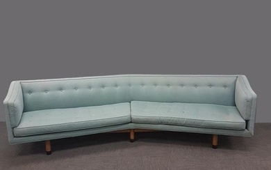 Rare Edward Wormley for Dunbar large angled sofa with bleached mahogany legs - 31 1/2" x 123" x 32"
