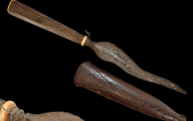 Rare Italian dagger with a wavy Damascus steel blade, 19th...