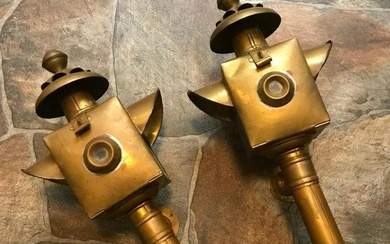 Rare Matched Pair Brass Carriage Coach Lanterns