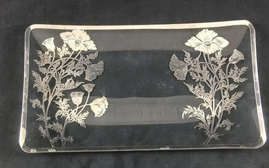 Rectangular Glass Tray with Silver Overlay