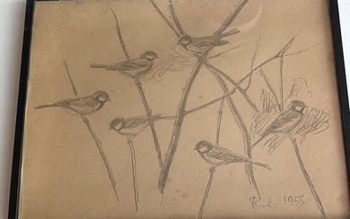 Regnar Lange (b. Kerteminde 1897, d. s.p. 1963) Composition with birds. Signed R.L. Pencil on paper. 31×40.5 cm. Framed. This lot is subject to Artist's Royalty. Artist’s Royalty In accordance with Danish copyright law, an additional royalty fee...