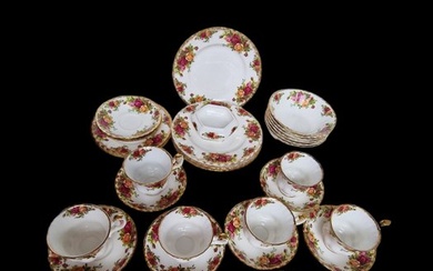 Royal Albert - ROYAL ALBERT 10 p royal albert old country roses Romantic roses tableware, 38-piece tea set (19) - Gold-plated, Porcelain - old country roses