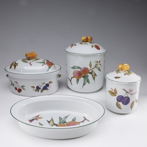 Royal Worcester "Evesham Vale" Porcelain Bakeware and Canisters, 1986
