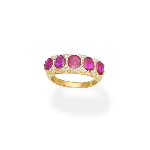 Ruby and diamond five-stone ring, 1993